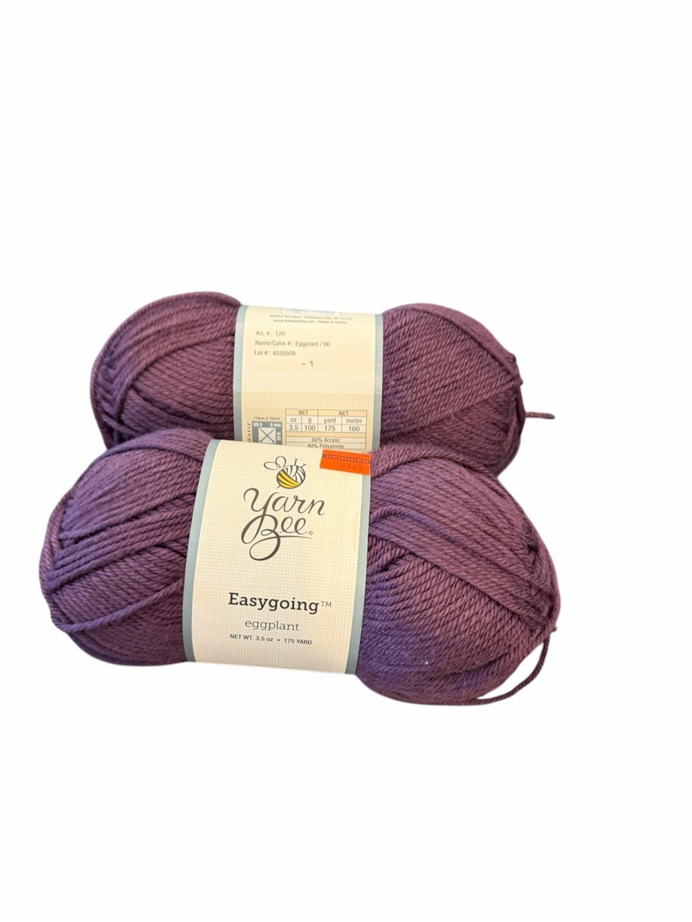 Yarn Bee Yarn Easygoing EGGPLANT Purple 2015 3.5 Oz 175 Yards New Lot Of 2